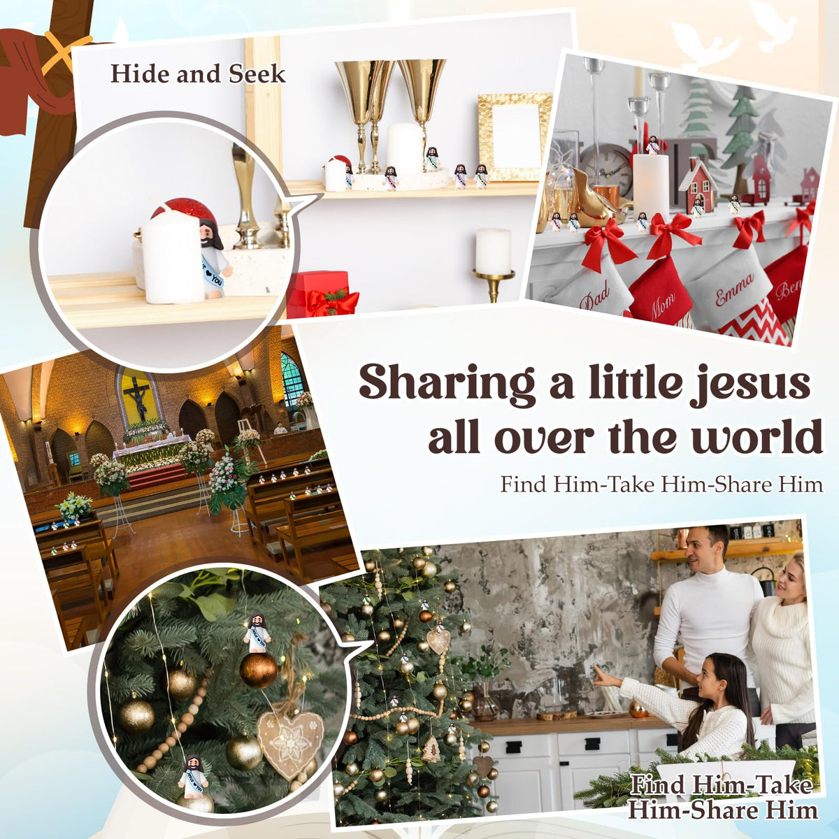 Bememo Jesus figurines as versatile photo props for events.