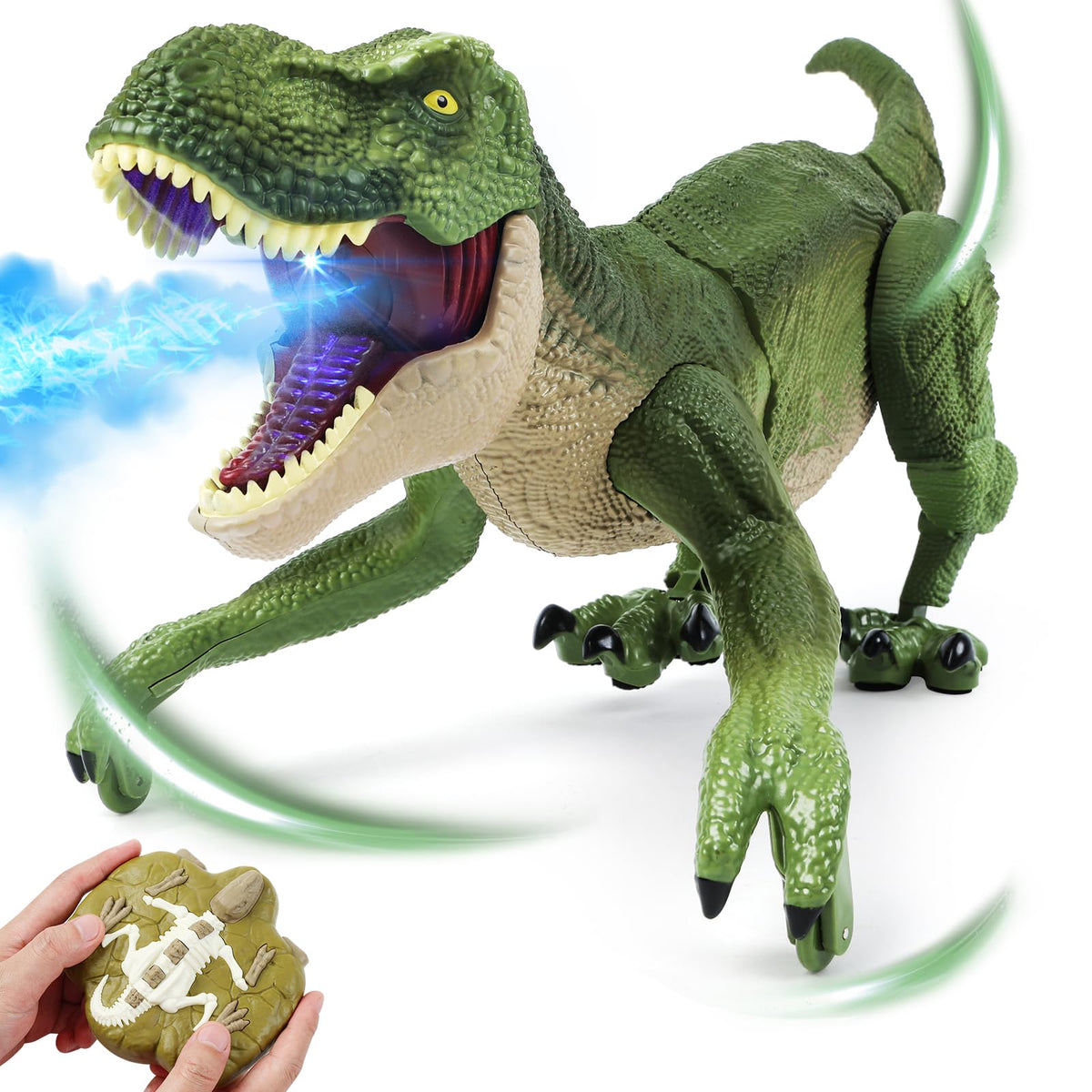 BEMITON remote dino walking across the floor for immersive play