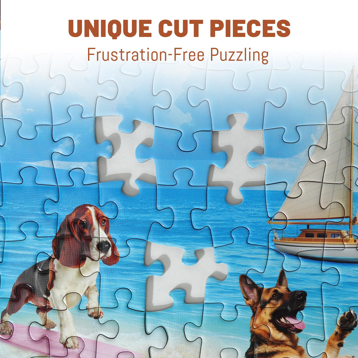 BenBen 1000-piece puzzle Dogs Dinner Party back hints aid sorting.