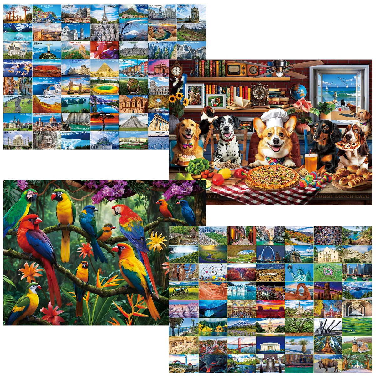 BenBen 1000-piece Dogs' Dinner Party puzzle back with letters to help sorting.