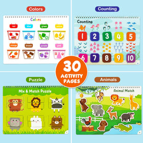 BenBen Busy Book animals scene page engages kids with animals and discovery tasks.