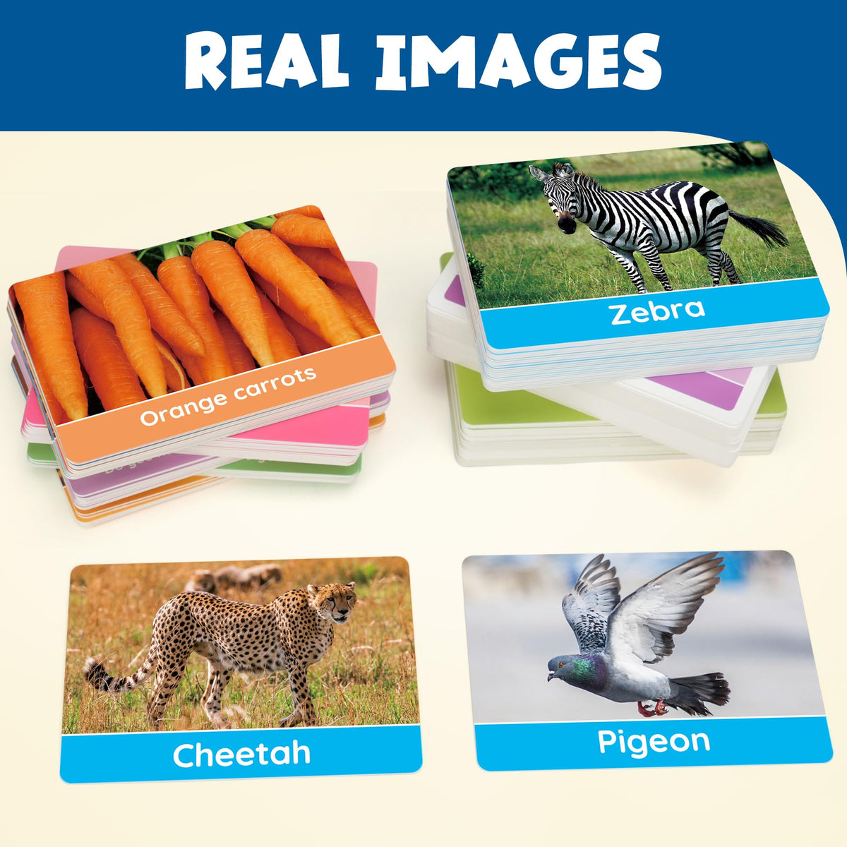 BenBen flash cards for toddlers showcase foods with real images for vocabulary growth