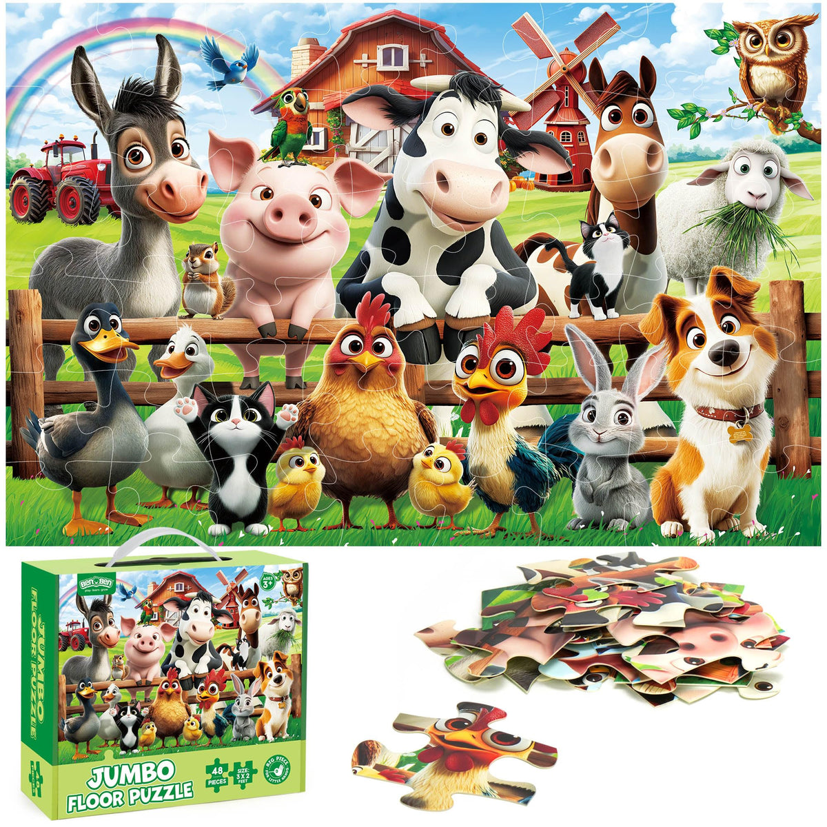 BenBen 48-piece floor puzzle farm animals with large pieces for little hands