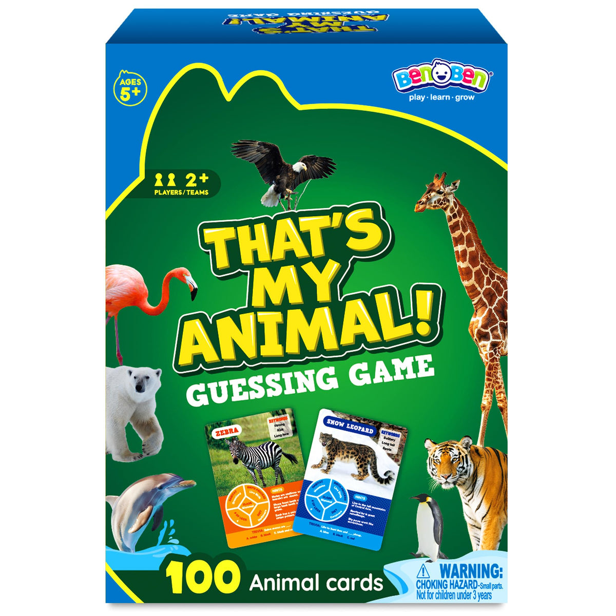 BenBen Guess The Animal Card Game: 100 animal cards for interactive learning