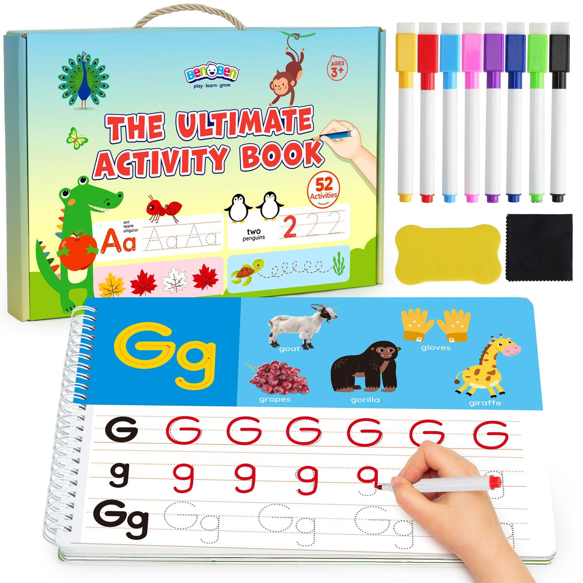 BenBen preschool activity pages for tracing and early literacy practice