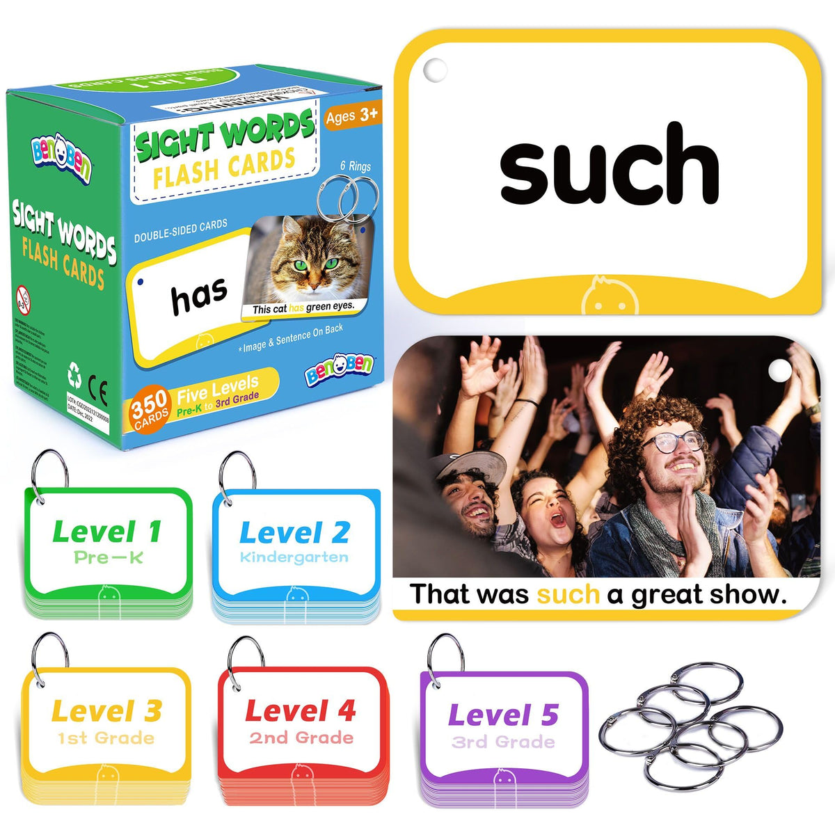 BenBen Sight Words Flash Cards cover image with bold title for quick recognition