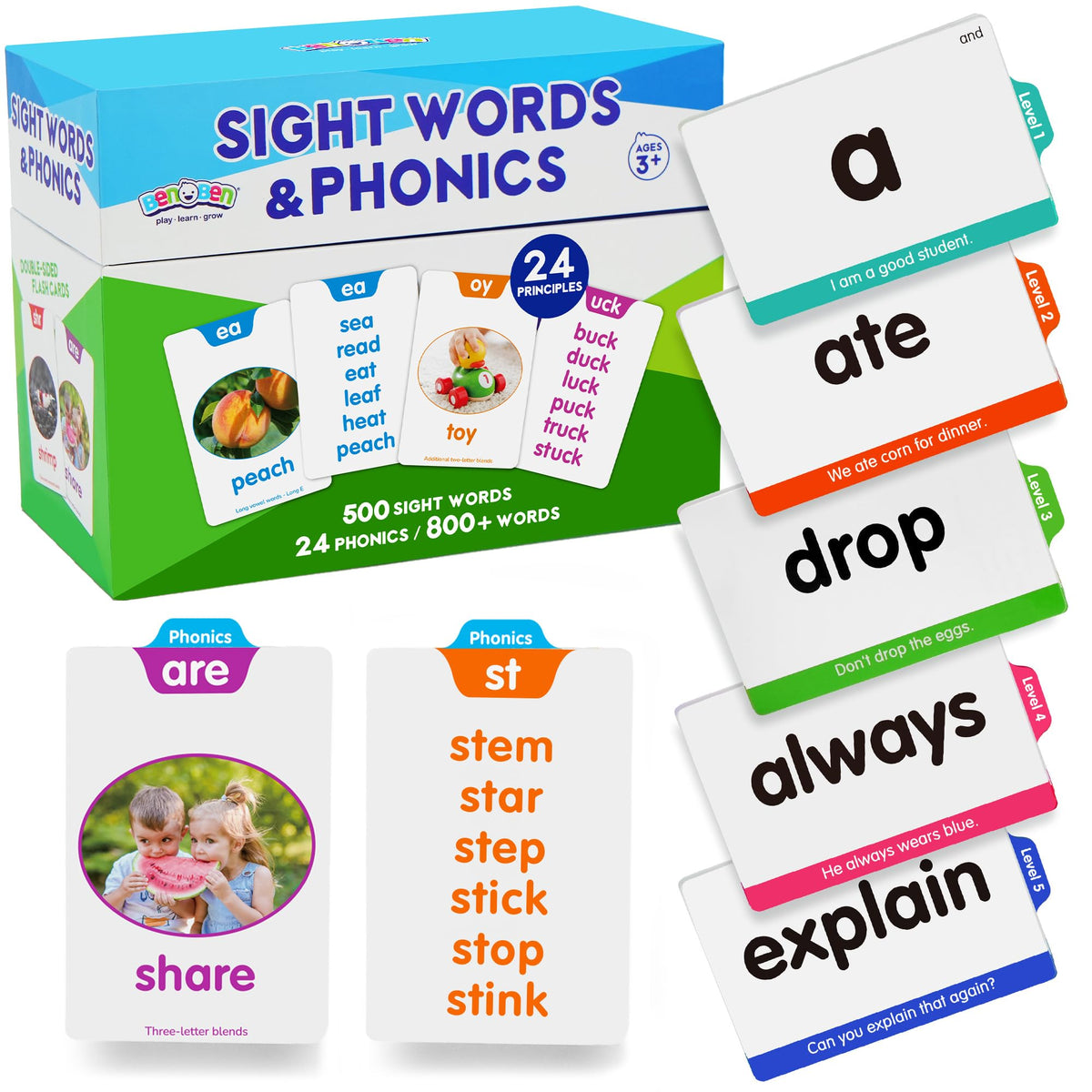 BenBen Sight Words flash cards front cover, kid-friendly design for easy handling.