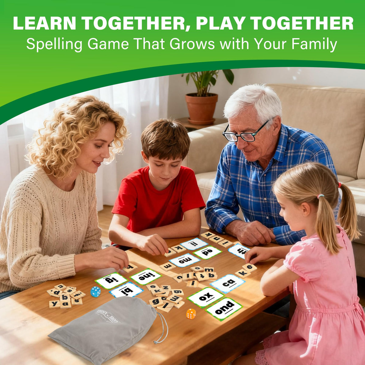 BenBen wooden letter tiles for hands-on spelling practice.