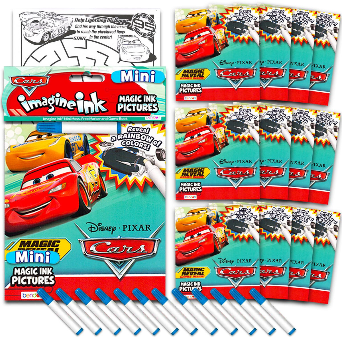 Bendon Disney Cars Imagine Ink bundle front cover showing Lightning McQueen for mess-free coloring.
