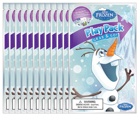 Bendon Frozen Olaf Grab & Go pack contents with crayons, stickers, and mini coloring book for portable entertainment.