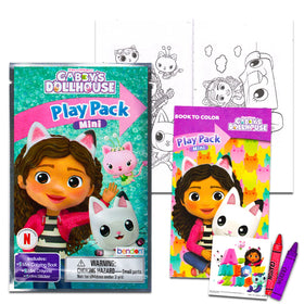 Gabby's Dollhouse grab-n-go packs include coloring pages, stickers, and coloring utensils