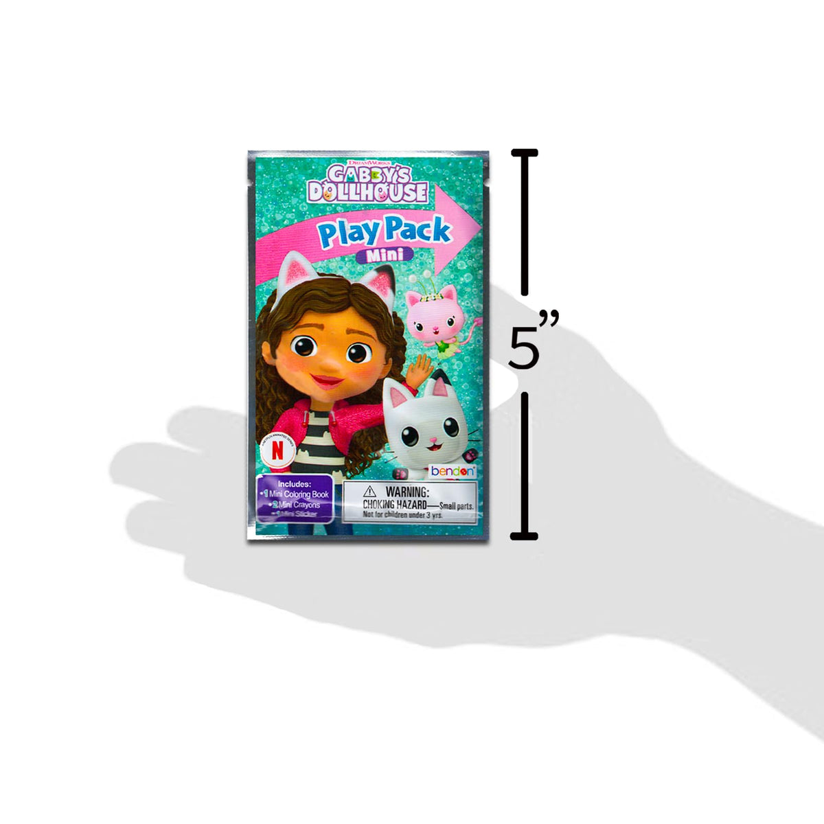 Colorful Gabby’s Dollhouse stickers and coloring utensils in a mini pack
