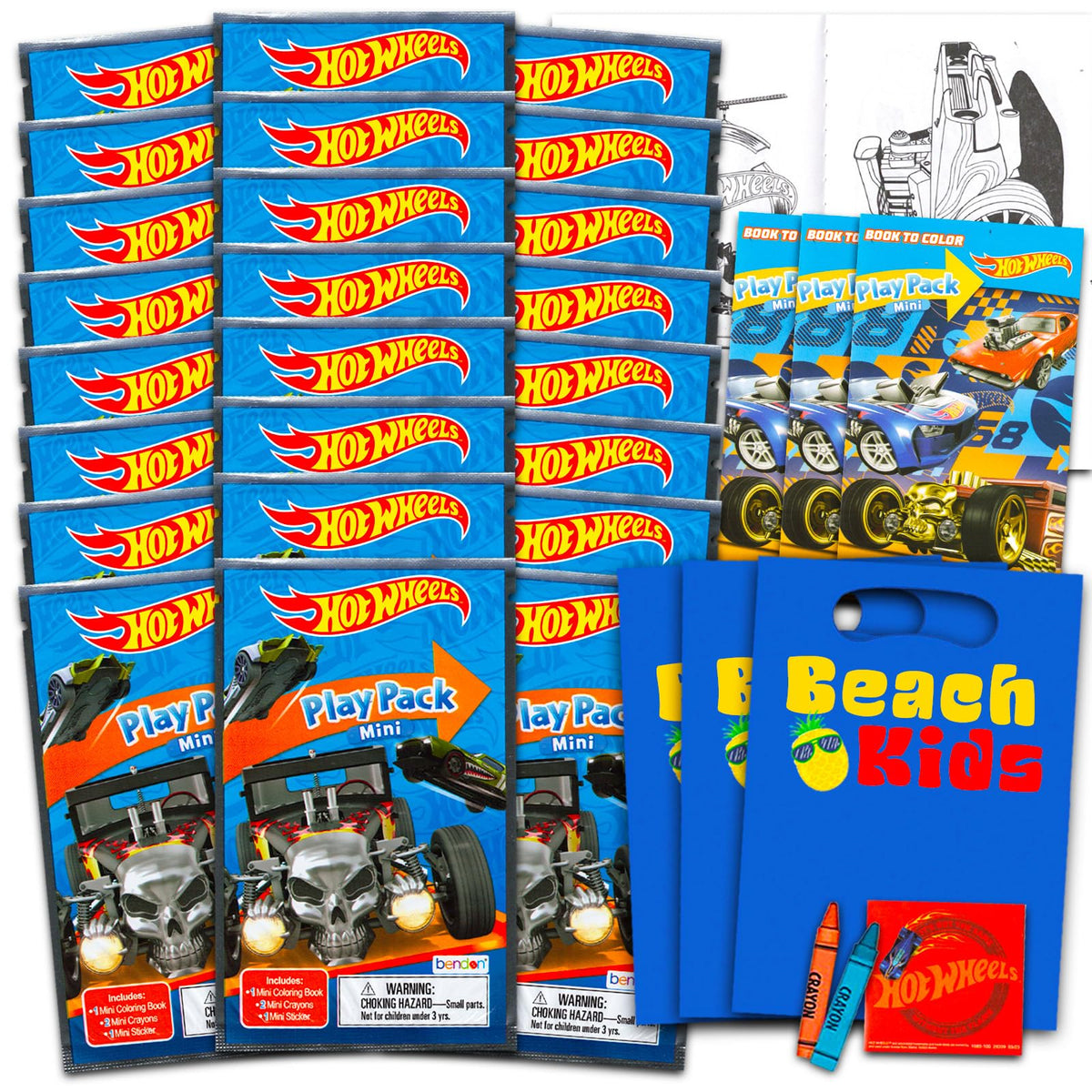 Bendon Hot Wheels mini play pack with coloring pages and stickers for party favors