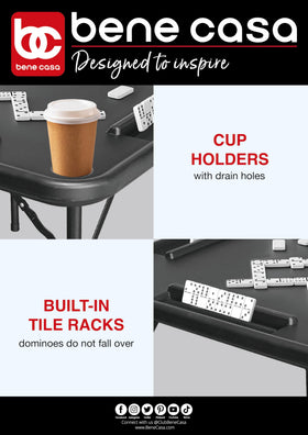 Bene Casa Black Domino Table drink holders prevent spills during games.