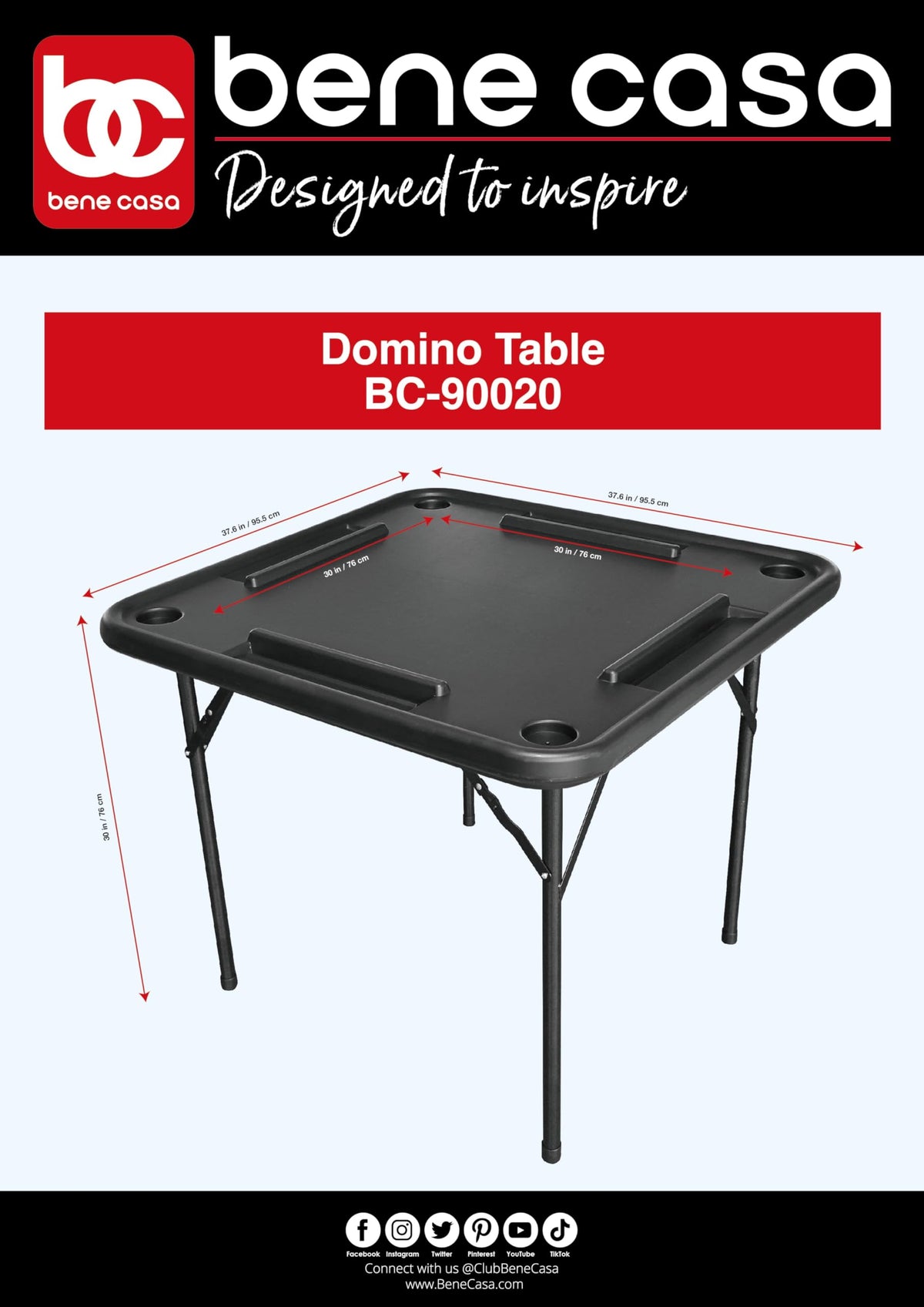 Bene Casa Black Domino Table foldable storage design for compact keeping.