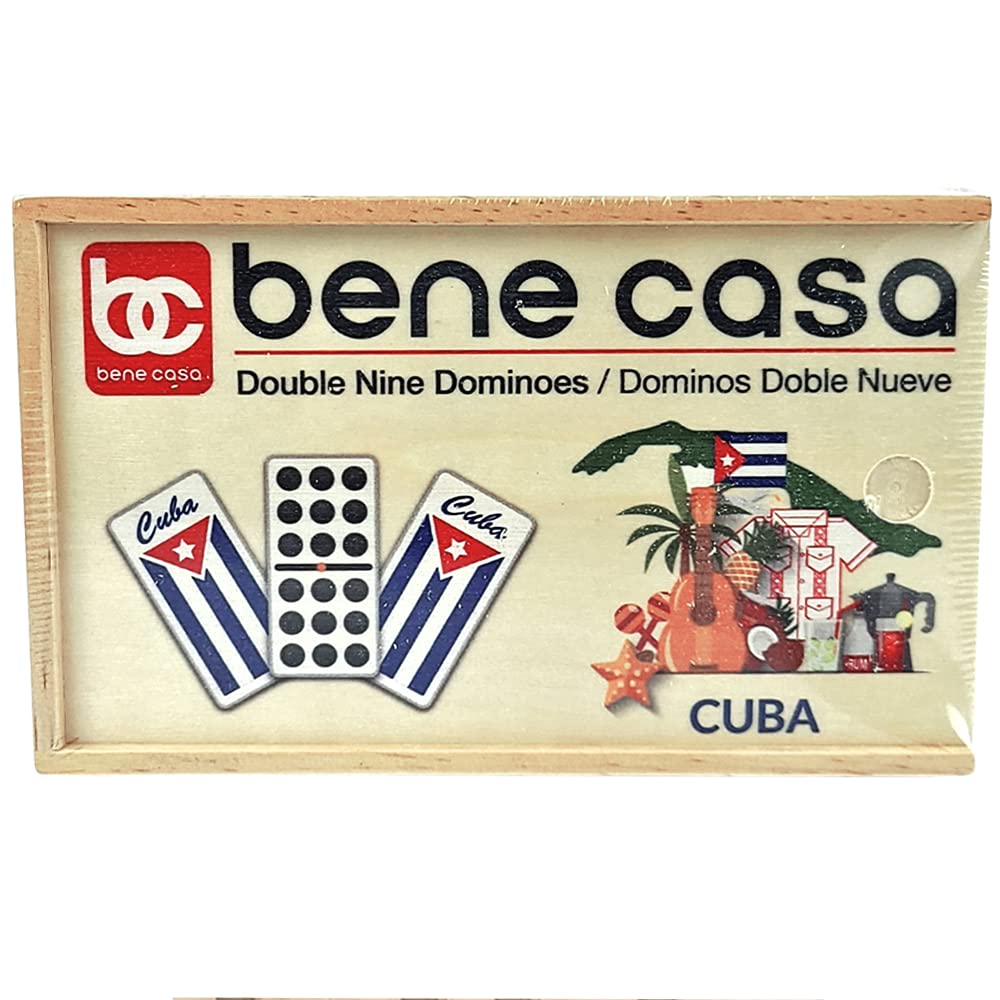Bene Casa Cuban Flag Dominoes set in wooden box, front view, ideal for family game nights