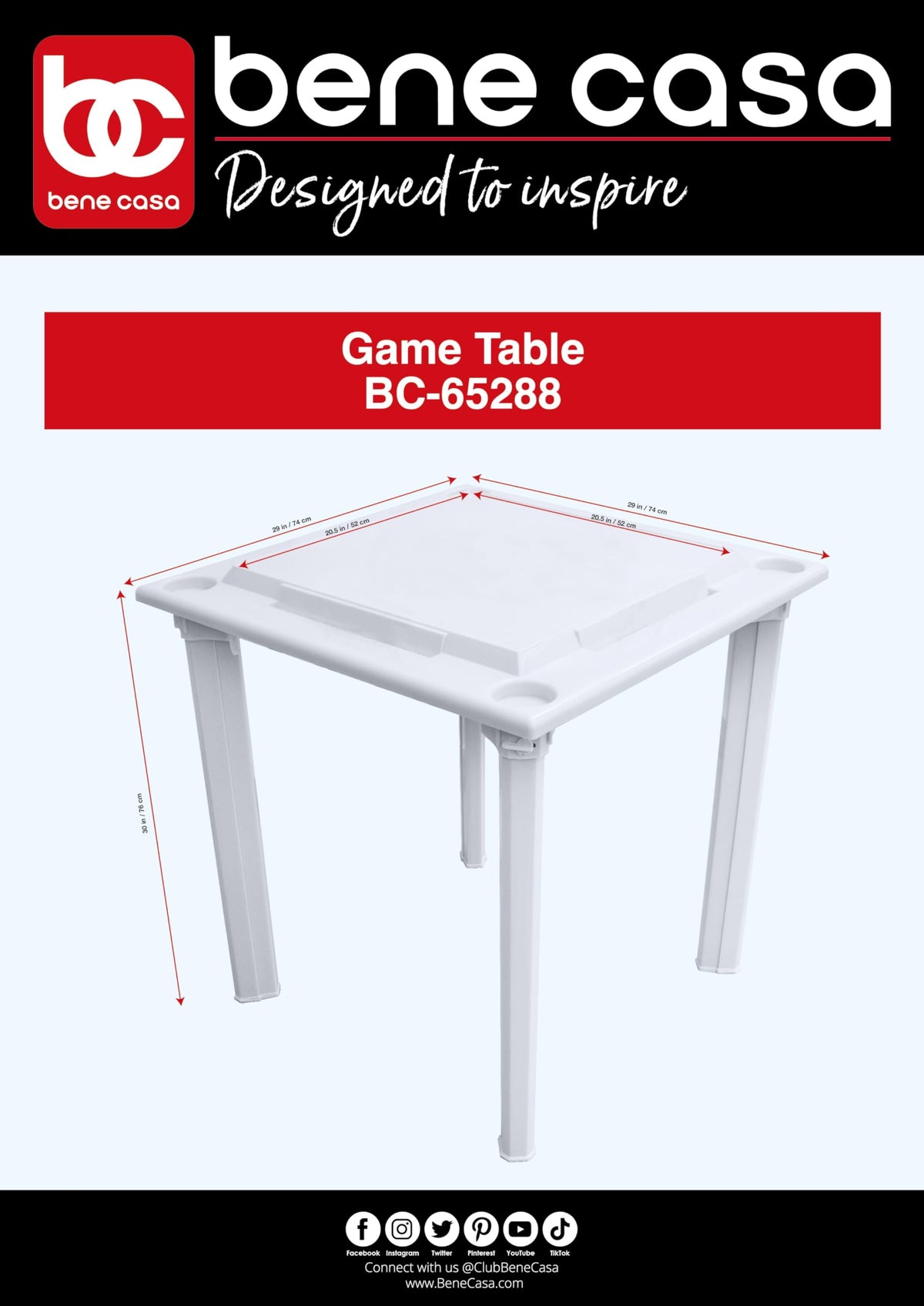 Bene Casa waterproof plastic table easy to clean after outdoor use.