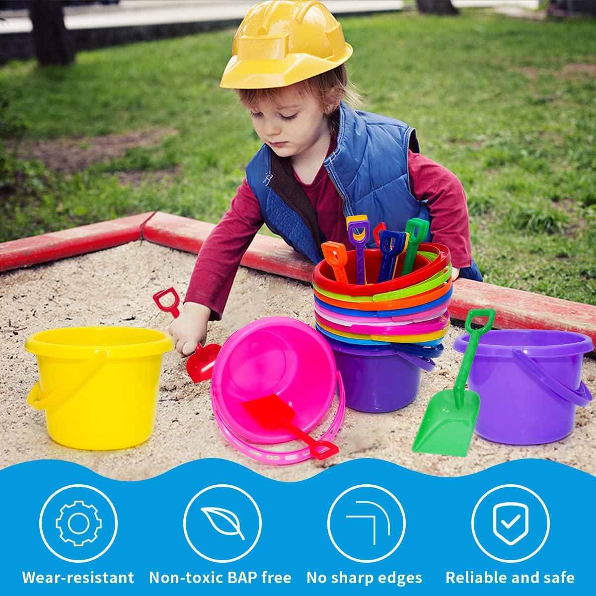 BeneFine stackable beach buckets save space for tidy toy storage.