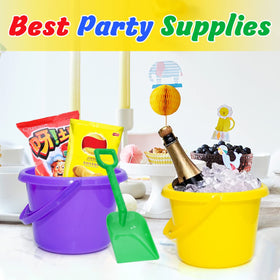 BeneFine colorful shovels in a 12-pack display on sand.