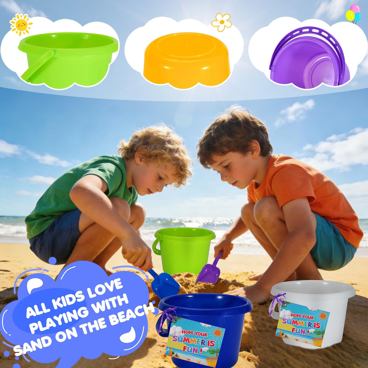 BeneFine easy-grip handles on buckets and shovels support little hands
