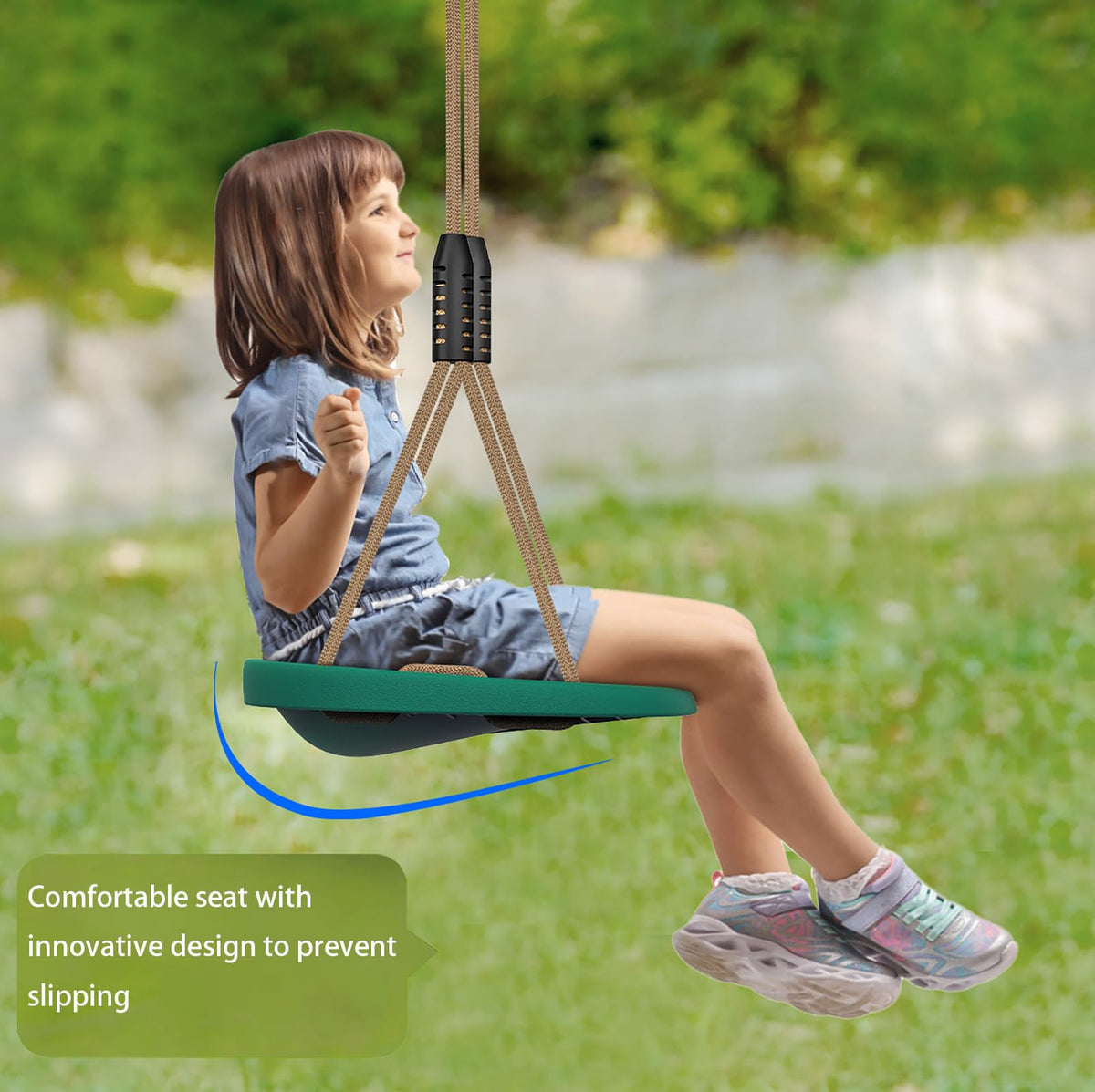 BeneLabel swing seat with carabiners enables quick, secure attachment to hooks or branches