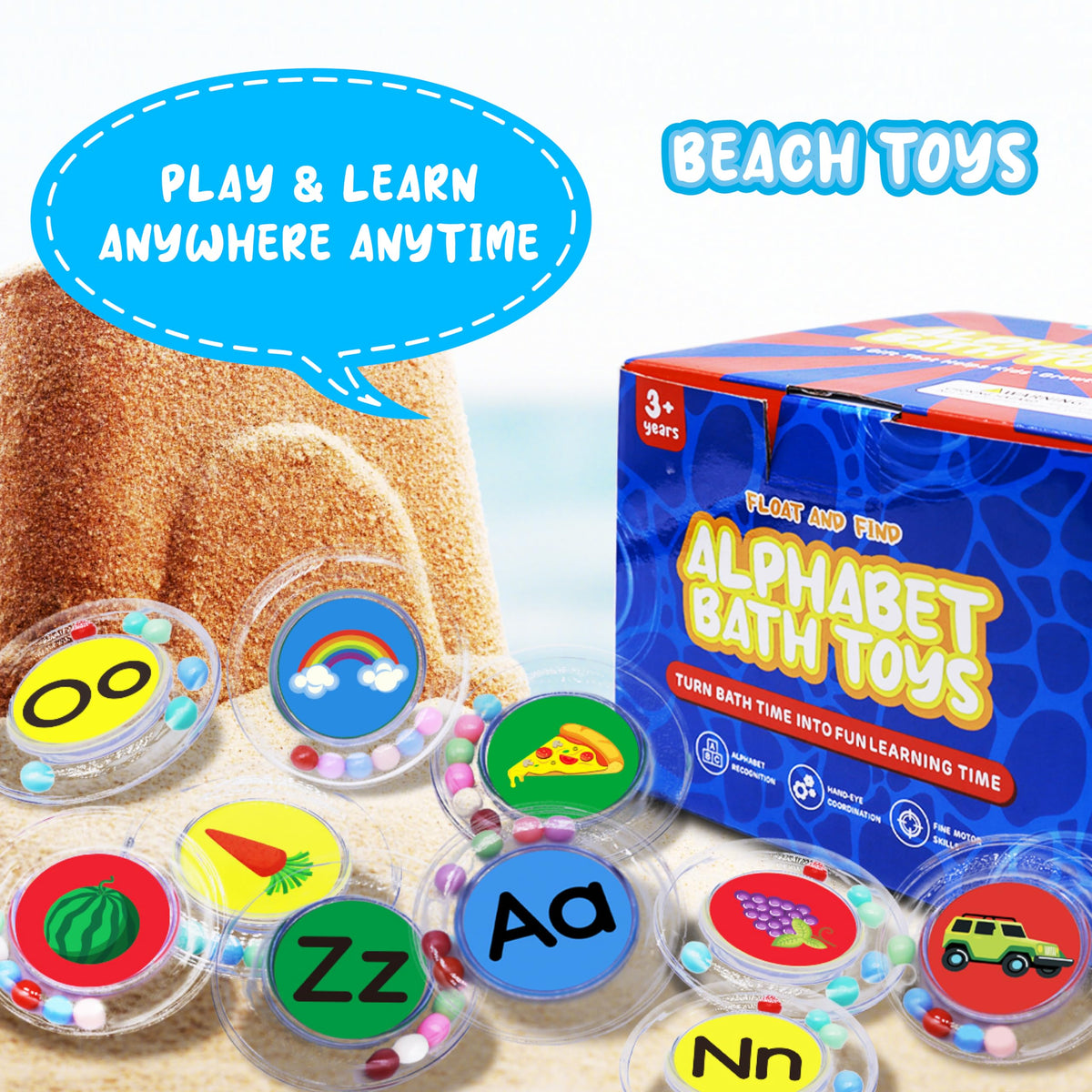 BeneSesqui vibrant alphabet letters to boost fine motor skills during bath