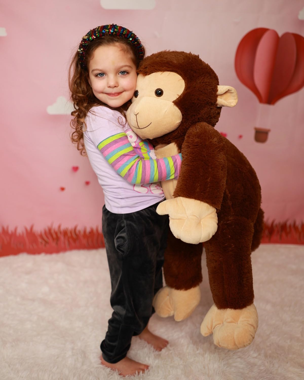 BENINY 30-inch giant plush monkey, back view, soft texture and durable construction.