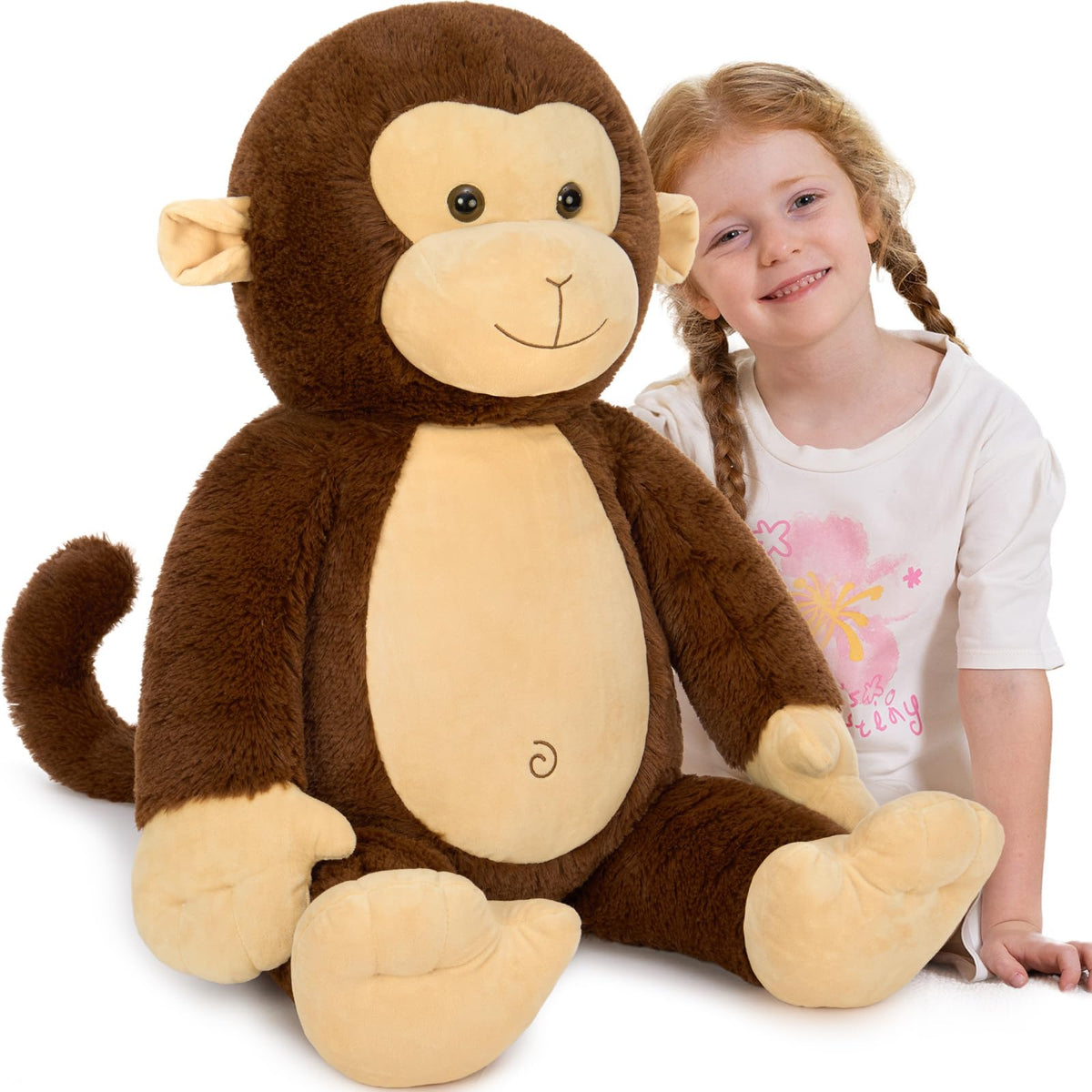 BENINY 30-inch giant plush monkey, front view, a cuddly companion for cozy moments.