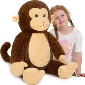 BENINY 30-inch giant plush monkey, front view, a cuddly companion for cozy moments.