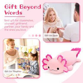 BENINY axolotl plush in a bedroom scene adds soft color and charm.