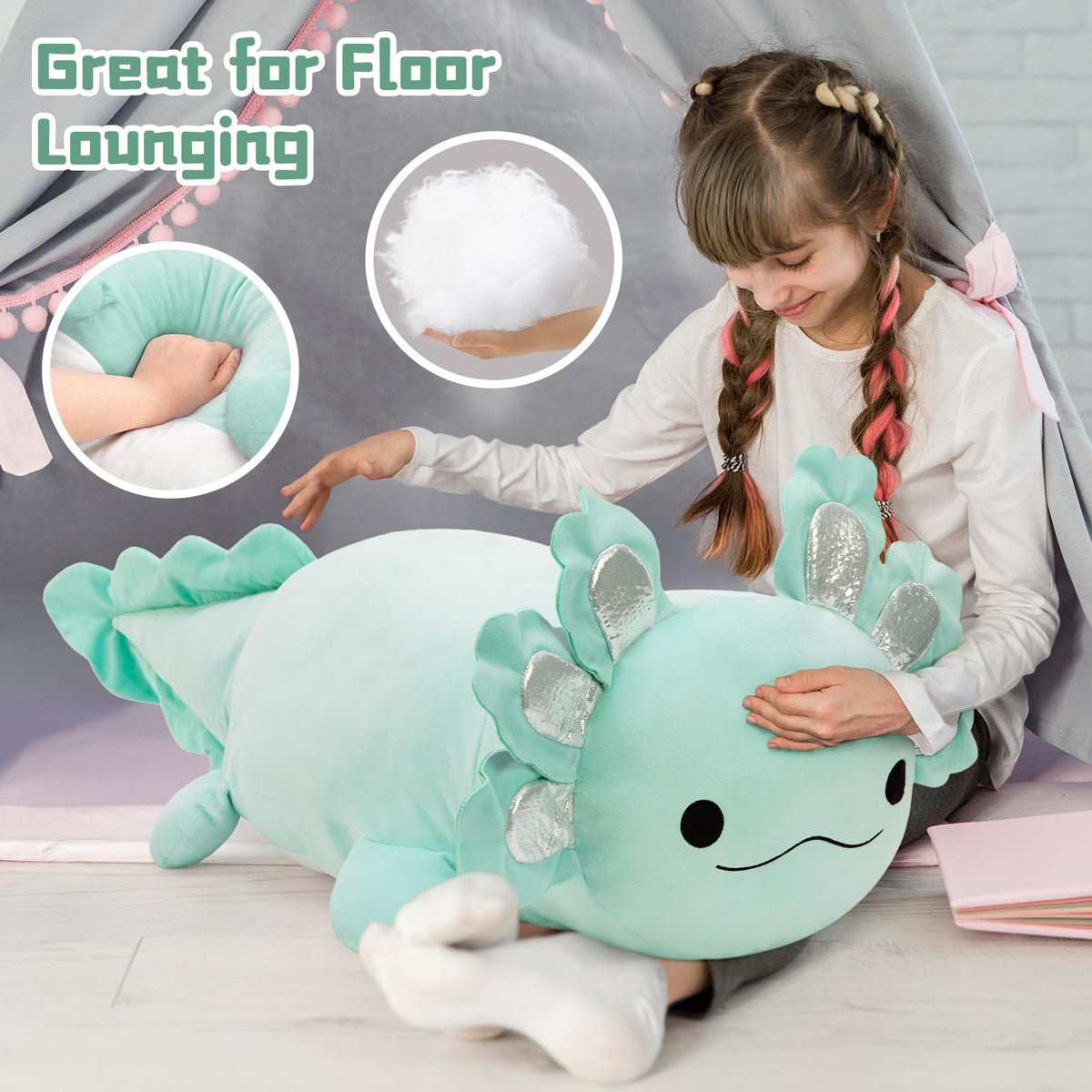 BENINY axolotl plush supports kids' playtime with a friendly companion.