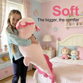 BENINY axolotl plush close-up shows velvety texture for cuddling.