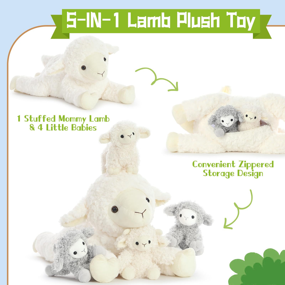 BENINY baby lamb plush quartet provides gentle cuddles and comfort.