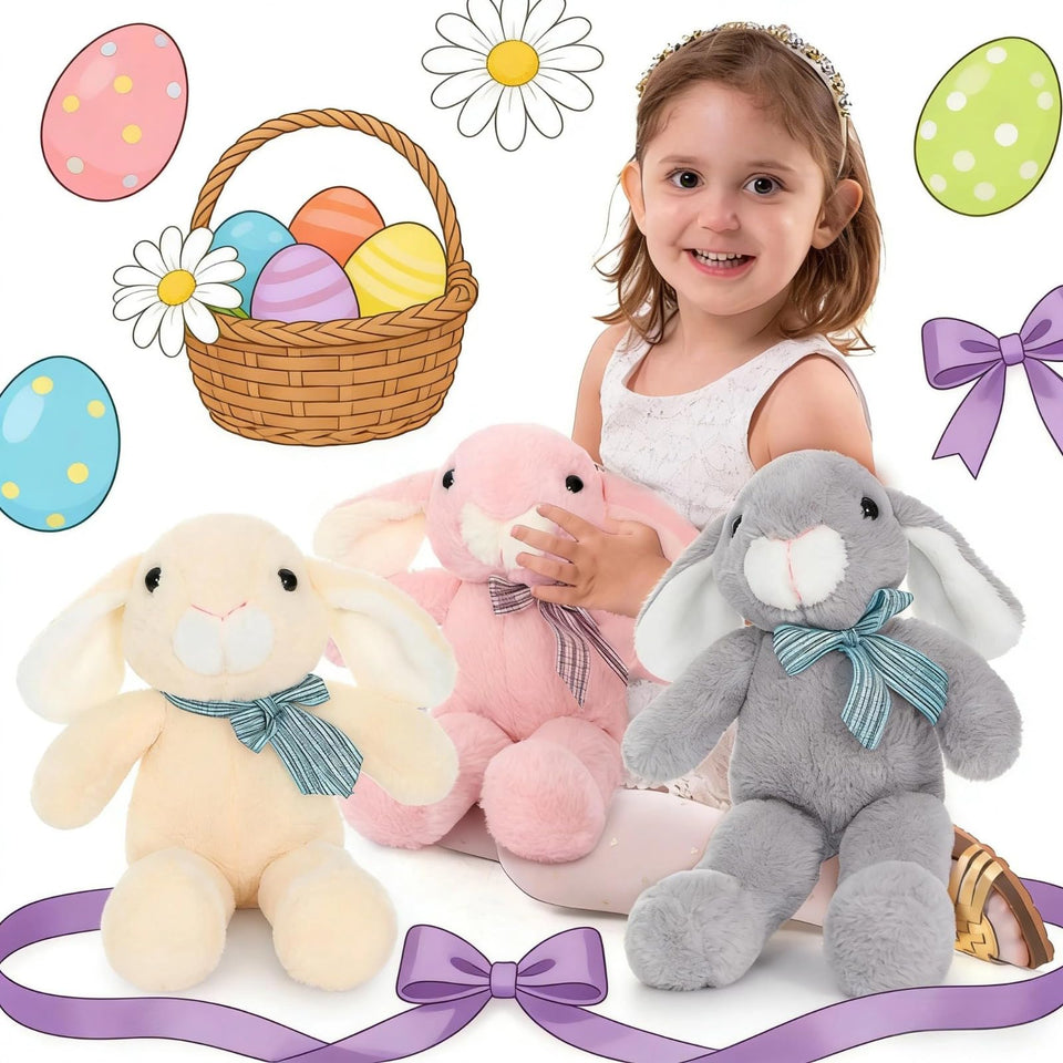 BENINY Easter Bunny grey stuffed animal, a soft 14-inch companion ideal for gentle hugs.