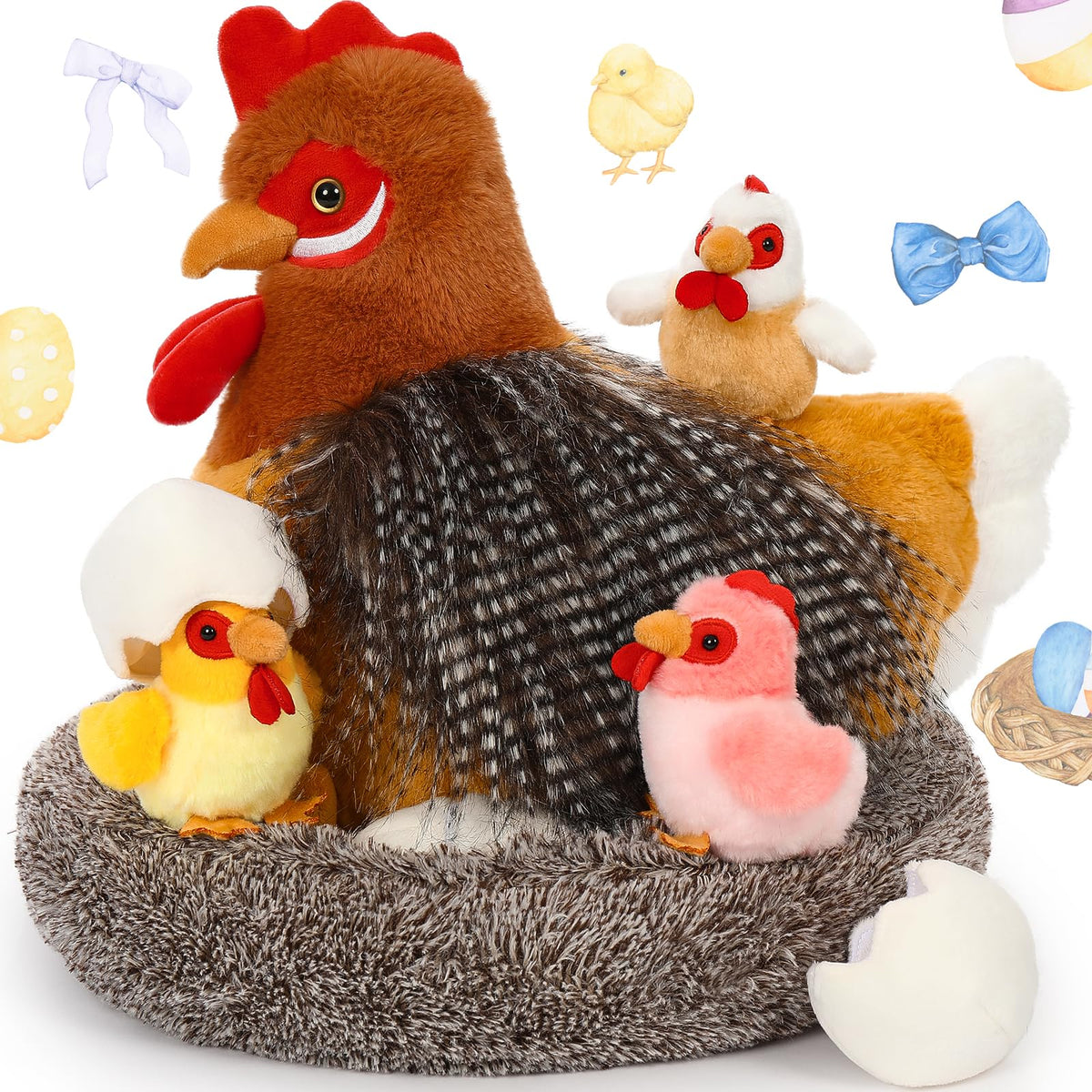 BENINY Easter chicken stuffed animal with coop for playful farm decor