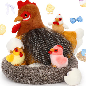 BENINY Easter chicken stuffed animal with coop for playful farm decor