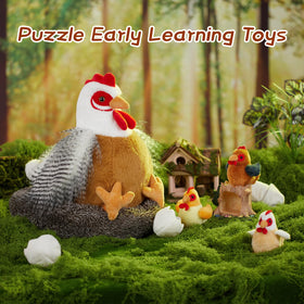 BENINY chicken-textured-fabric plush offers tactile comfort during playtime.