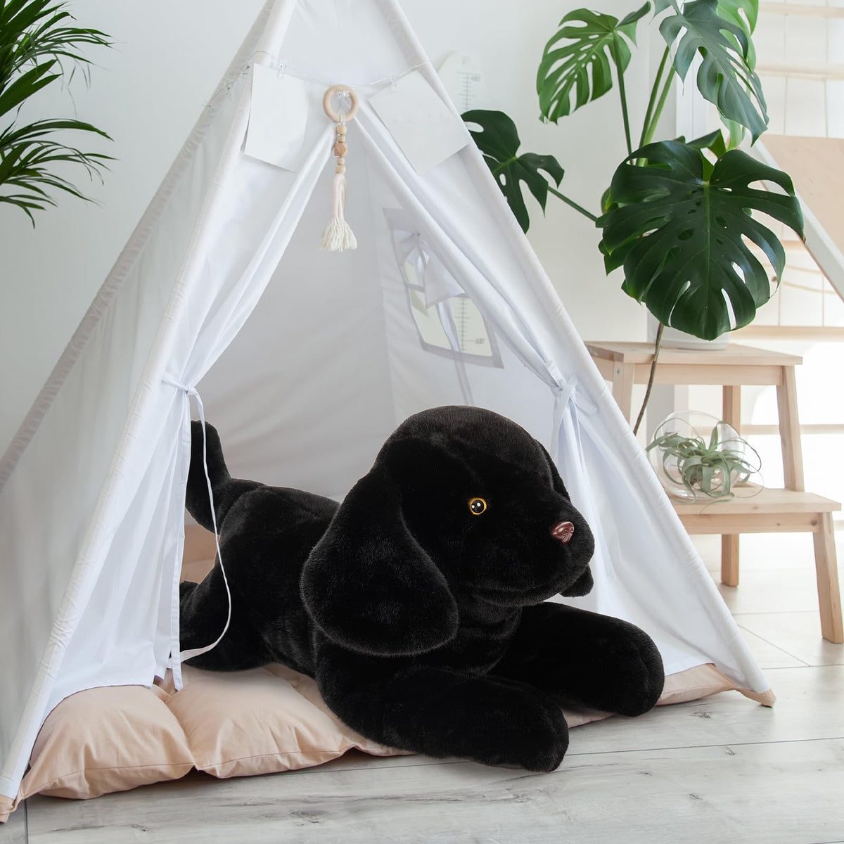 Beniny Giant Black Lab Plush bedtime buddy, soft fur for soothing evenings