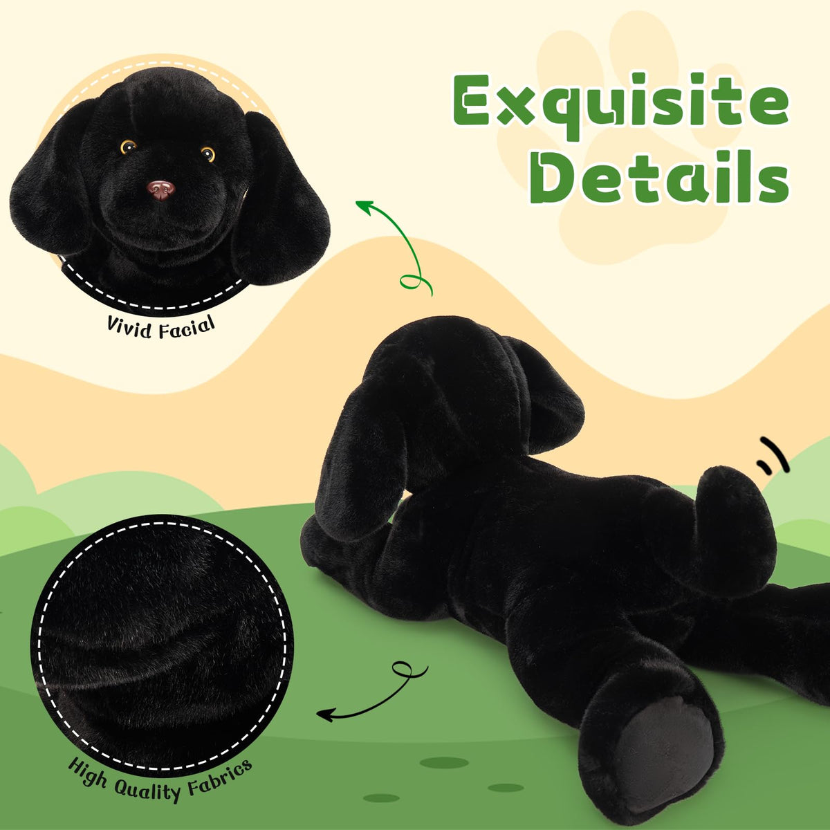 Beniny Giant Black Lab Plush close-up fur and amber eyes, lifelike charm