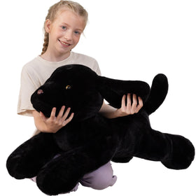 Beniny Giant Black Lab Plush front view, cozy cuddle buddy for kids