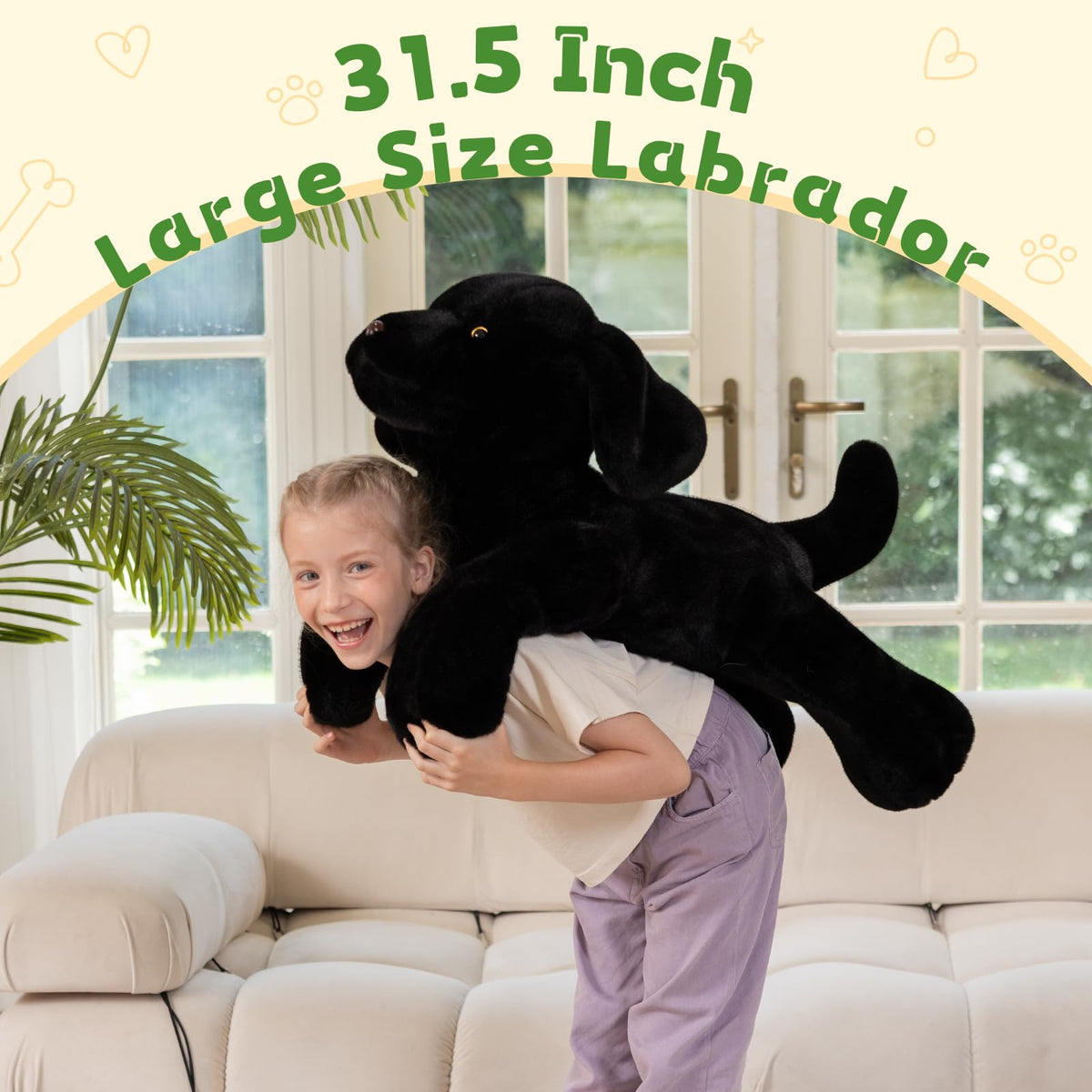Beniny Giant Black Lab Plush side view, ideal sofa companion for naps