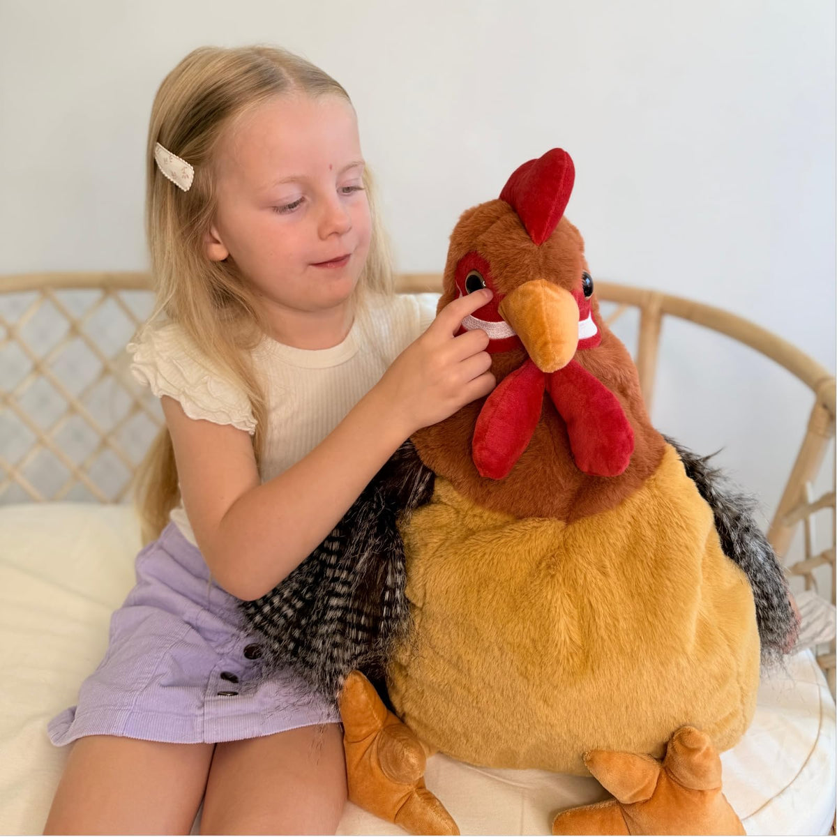 Gift-ready BENINY chicken plush ideal for birthdays and holidays.