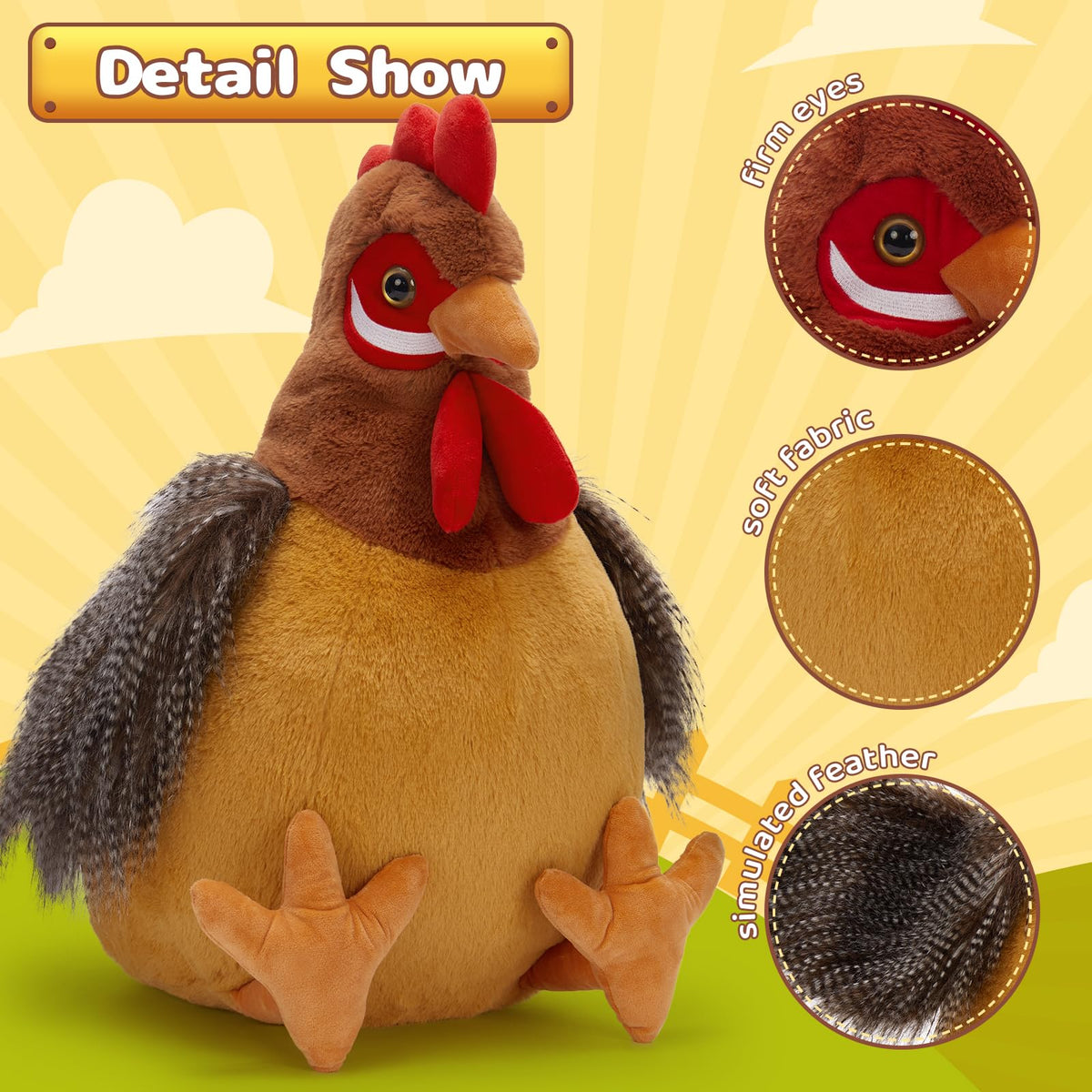 Close-up of BENINY chicken plush soft fur for ultra-smooth touch.