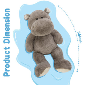 BENINY gray hippo plush closeup shows soft plush fur texture