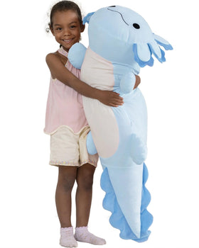 BENINY large blue axolotl plush 39-inch cuddle companion for kids and adults.