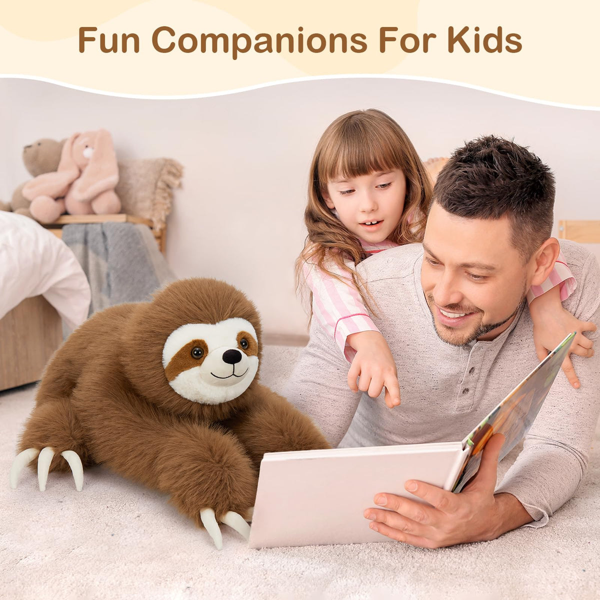 BENINY machine-washable sloth plush stays soft after cleaning
