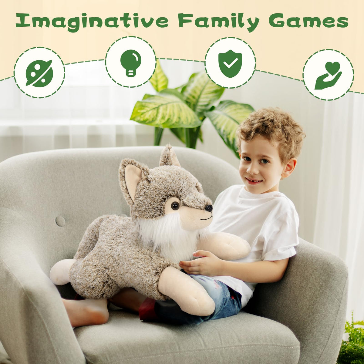 BENINY Wolf Plush Weighted Comfort, calming presence for relaxing evenings.