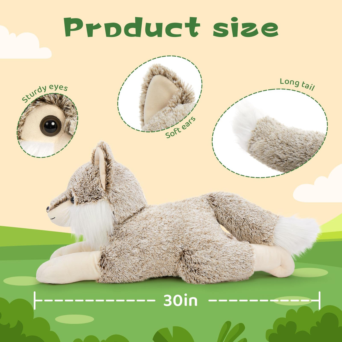 BENINY Wolf Plush Lifesize, huggable pose ideal for nursery decor.