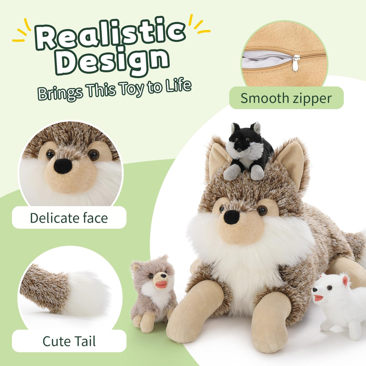 BENINY baby wolf plush, gentle sibling for storytelling adventures.