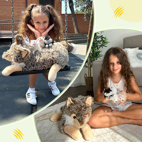 BENINY baby wolves plush set, three lifelike siblings for play.